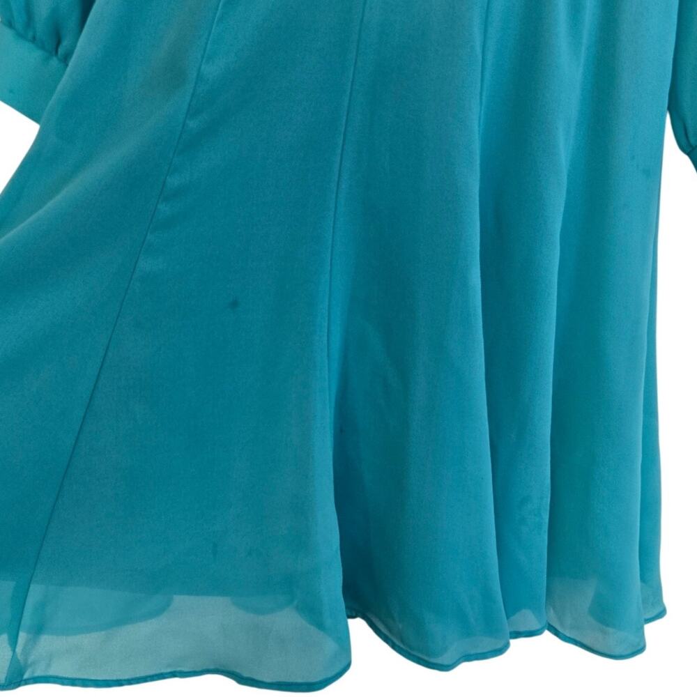 1980s Vintage Turquoise Chiffon Secretary Dress Sheer Bishop Sleeve USA Size 10 - Picture 10 of 10